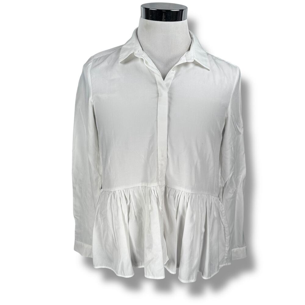 Tuckernuck Charlotte Blouse Top Women’s Small White Rayon Long Sleeve Peplum Hem